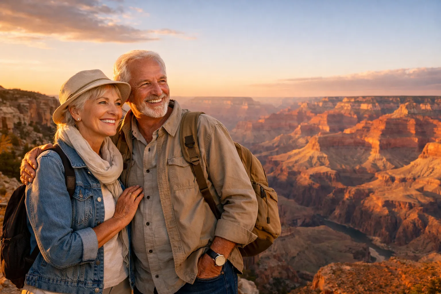 Senior couple enjoying Grand Canyon view